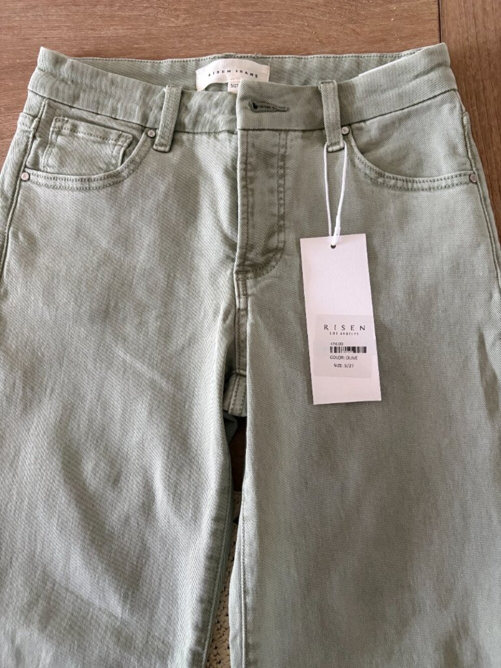 Risen Olive Green denim, High-rise waist, wide leg jeans - Picture 4 of 6